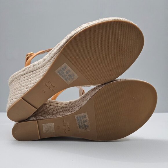 NEW Stuart Weitzman Twist Sandal Size 10 Mango Orange Leather Wedge Espadrille - Picture 11 of 13